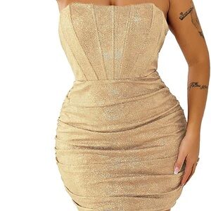 Gold Glitter Bodycon Corset Dress